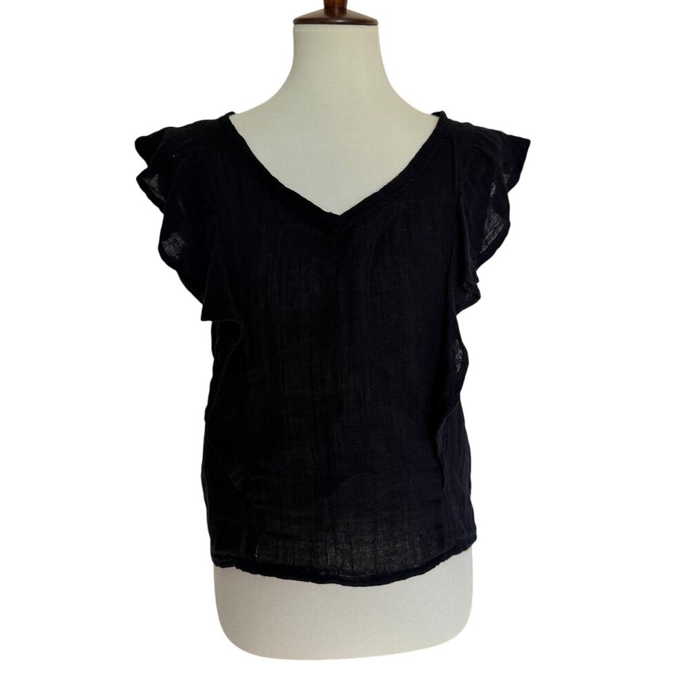 Michael Stars Double Gauze Cotton Flounce Shoulder V Neck Top